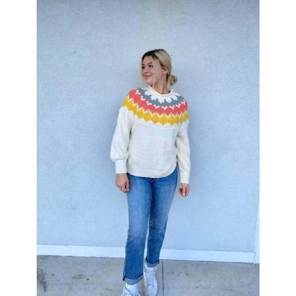 NEW CES FEMME mock neck long sleeve intarsia sweater in cream - Picture 3 of 3